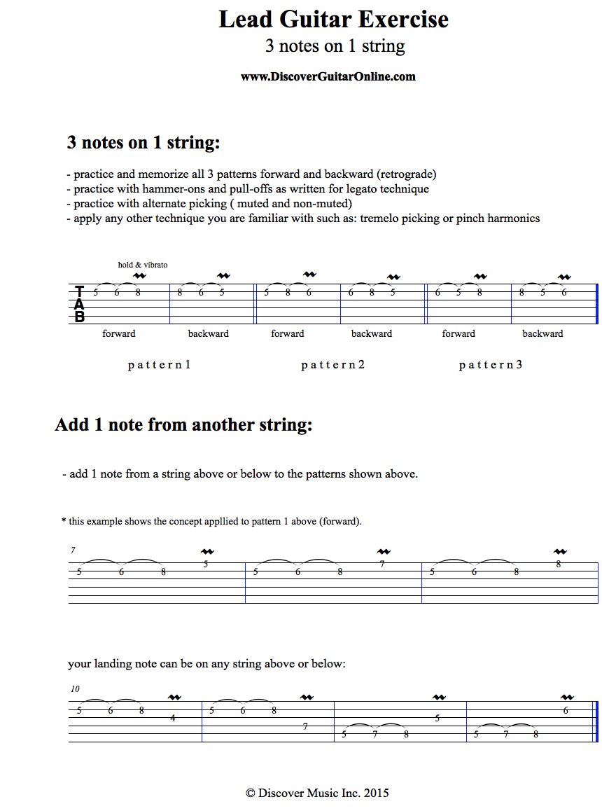 Lead Guitar Exercise 3 notes on 1 string Discover Guitar Online