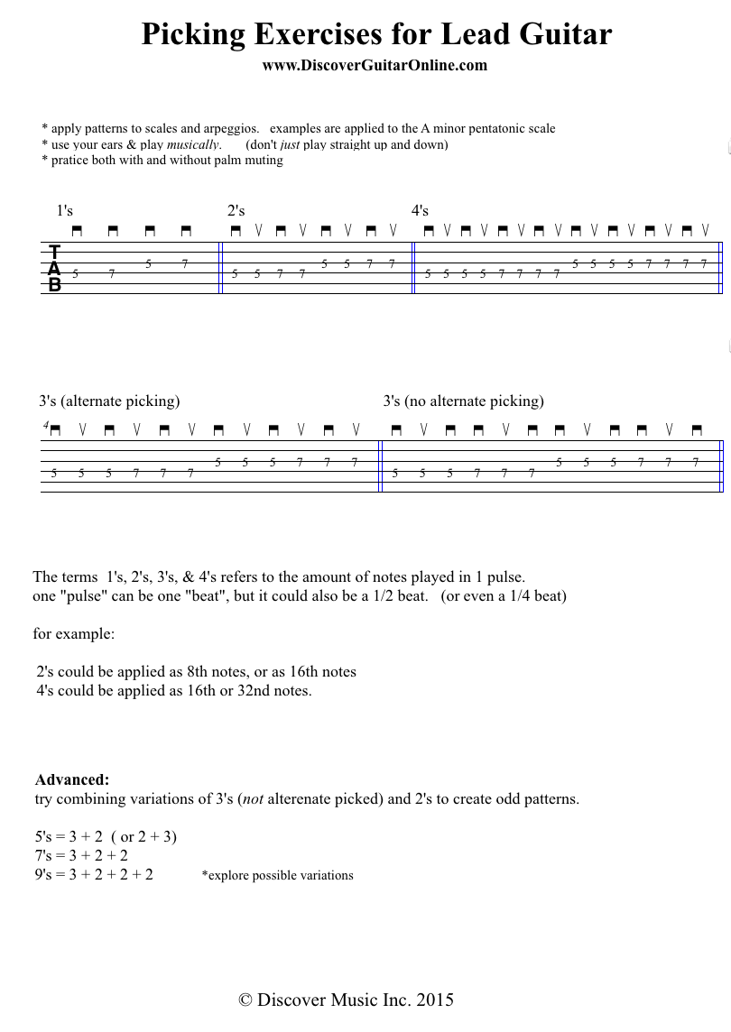 Picking Exercise for Lead Guitar Discover Guitar Online, Learn to Play Guitar